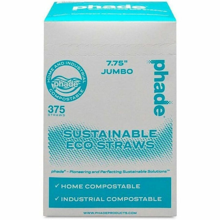 Image of Phade 511178CT Compostable Straws, 7.8" Length, Polyhydroxyalkanoate (PHA), Caribbean Blue, 375 Straws/Box, 10 / Carton