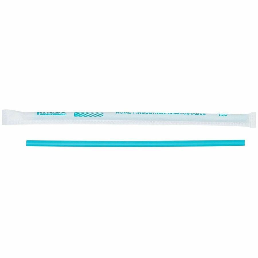 Image of Phade 511178CT Compostable Straws, 7.8" Length, Polyhydroxyalkanoate (PHA), Caribbean Blue, 375 Straws/Box, 10 / Carton