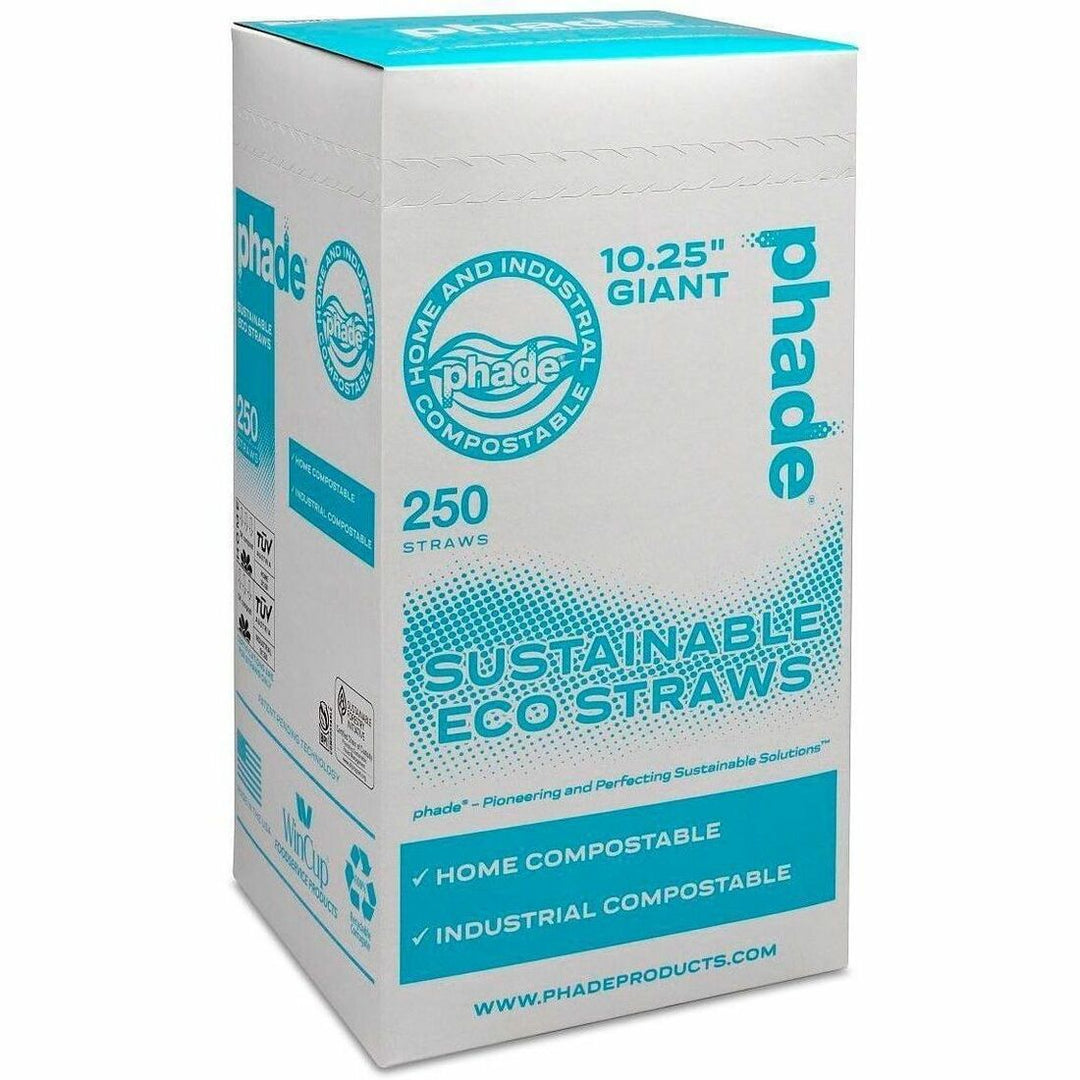 Image of Phade 511179CT Compostable Straws, 10.3" Length, Polyhydroxyalkanoate (PHA), Caribbean Blue, 250 Straws/Box, 8 / Carton
