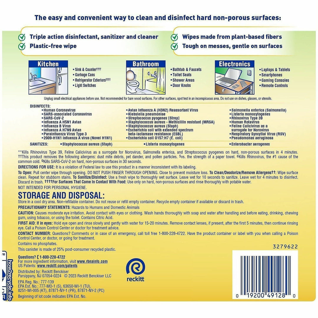 Image of Lysol 49128 Plant-Based Fiber Disinfecting Wipes