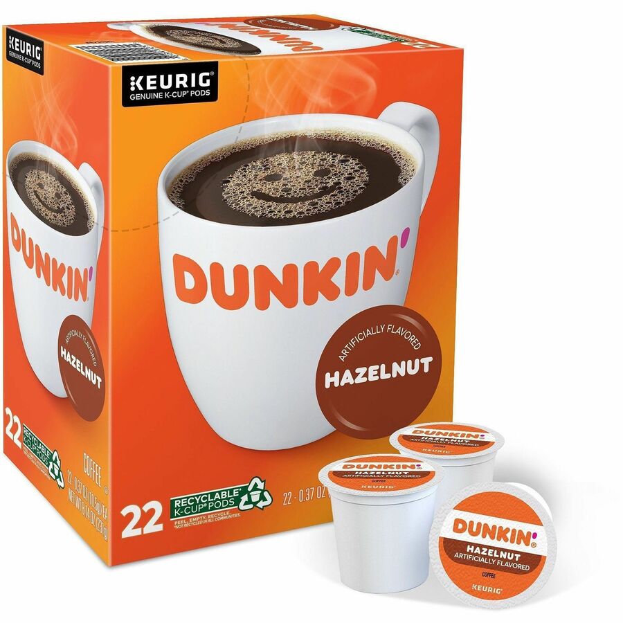 Image of Dunkin' Donuts® 1270CT Hazelnut Coffee, Medium, 22 K-Cup, K-Cup, Hazelnut, Original Blend, 4 / Carton