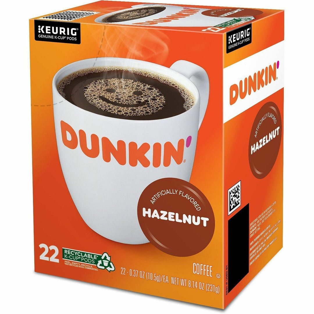 Image of Dunkin' Donuts® 1270CT Hazelnut Coffee, Medium, 22 K-Cup, K-Cup, Hazelnut, Original Blend, 4 / Carton
