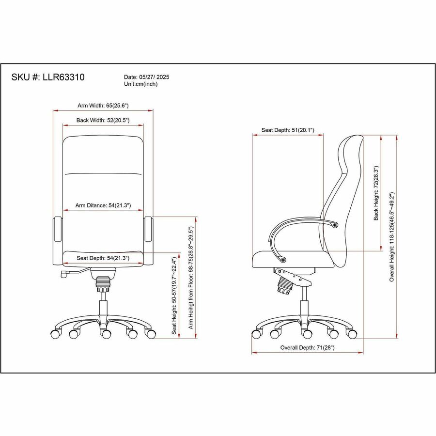 Image of Lorell 63310 Pike High Back Executive Chair, High Back, Black, Polyurethane, Armrest, 1 Each