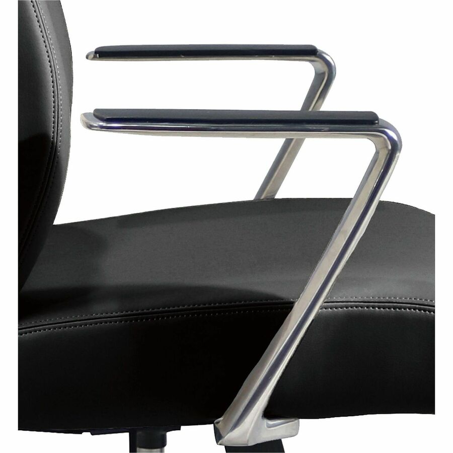 Image of Lorell 63305 Fuerte Executive/Conference High-Back Chair with Polished Aluminum Arms, High Back, Black, Poly, Polyurethane, Armrest, 1 Each