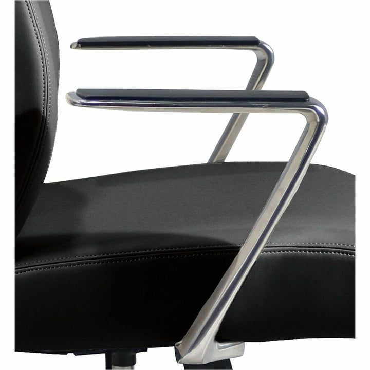 Image of Lorell 63305 Fuerte Executive/Conference High-Back Chair with Polished Aluminum Arms, High Back, Black, Poly, Polyurethane, Armrest, 1 Each