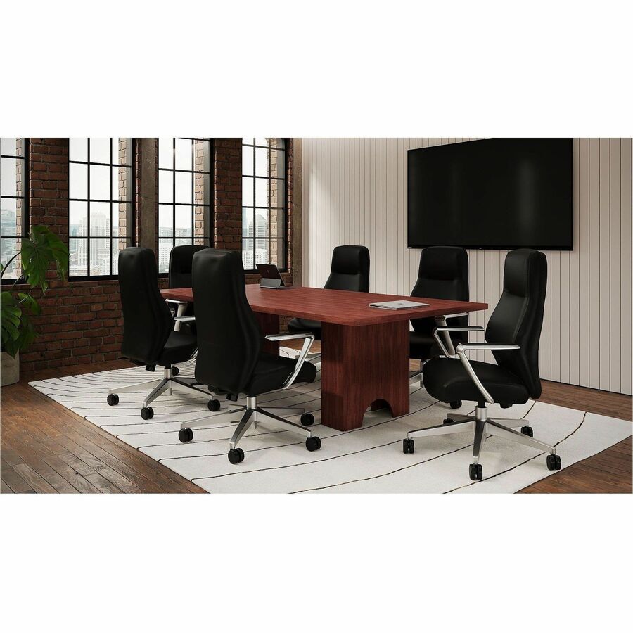 Image of Lorell 63305 Fuerte Executive/Conference High-Back Chair with Polished Aluminum Arms, High Back, Black, Poly, Polyurethane, Armrest, 1 Each