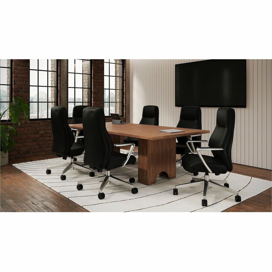 Image of Lorell 63305 Fuerte Executive/Conference High-Back Chair with Polished Aluminum Arms, High Back, Black, Poly, Polyurethane, Armrest, 1 Each
