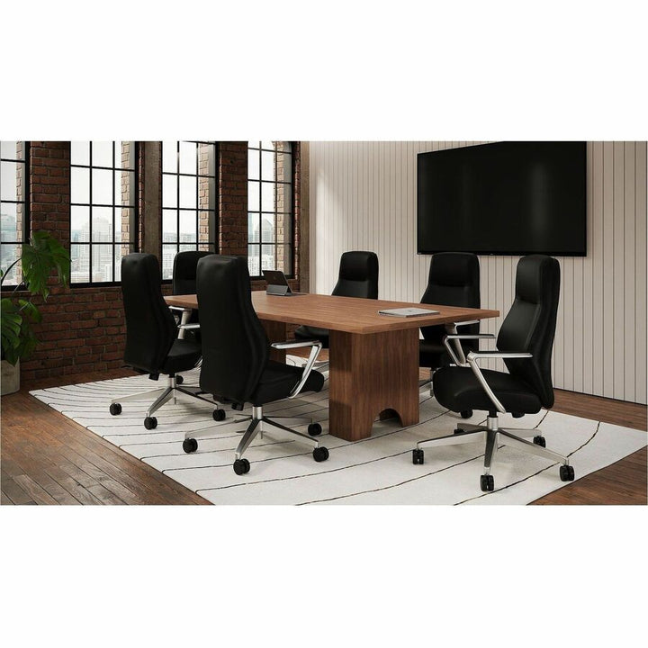 Image of Lorell 63305 Fuerte Executive/Conference High-Back Chair with Polished Aluminum Arms, High Back, Black, Poly, Polyurethane, Armrest, 1 Each