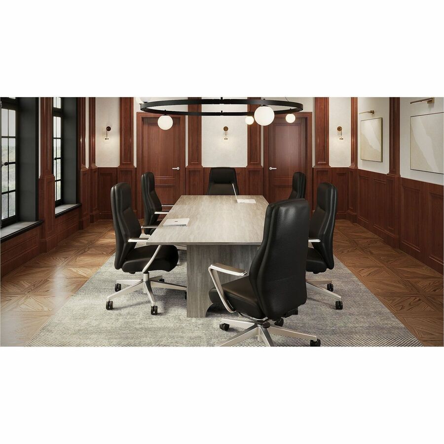 Image of Lorell 63305 Fuerte Executive/Conference High-Back Chair with Polished Aluminum Arms, High Back, Black, Poly, Polyurethane, Armrest, 1 Each