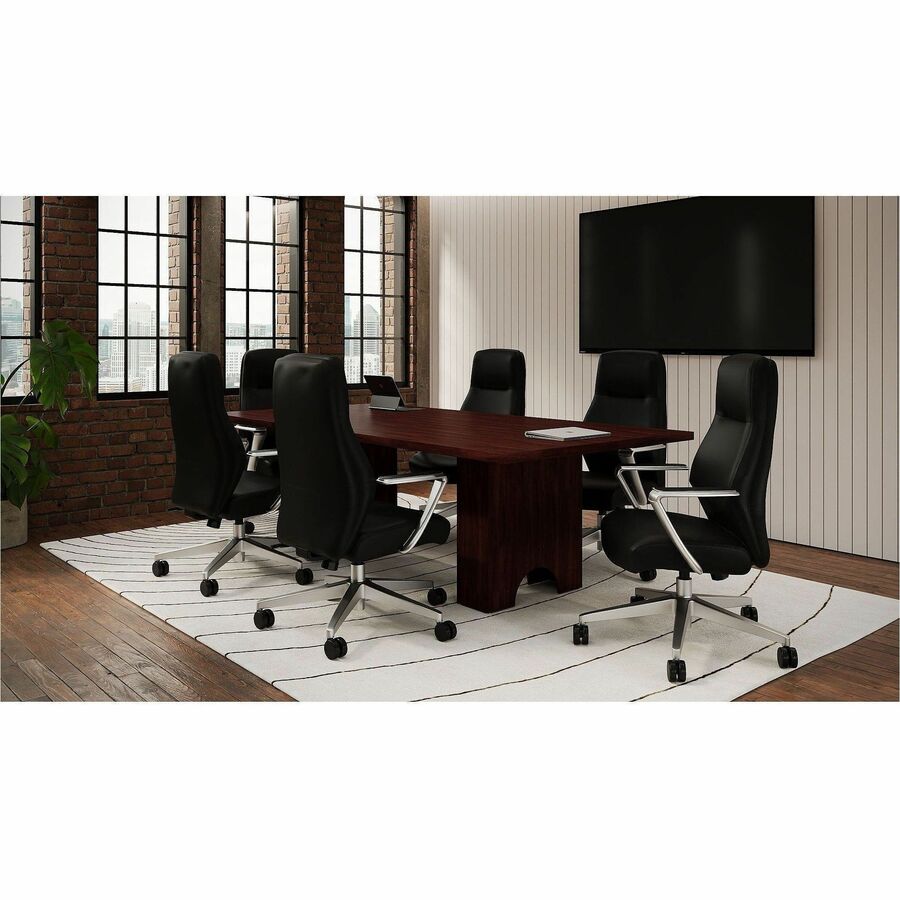 Image of Lorell 63305 Fuerte Executive/Conference High-Back Chair with Polished Aluminum Arms, High Back, Black, Poly, Polyurethane, Armrest, 1 Each