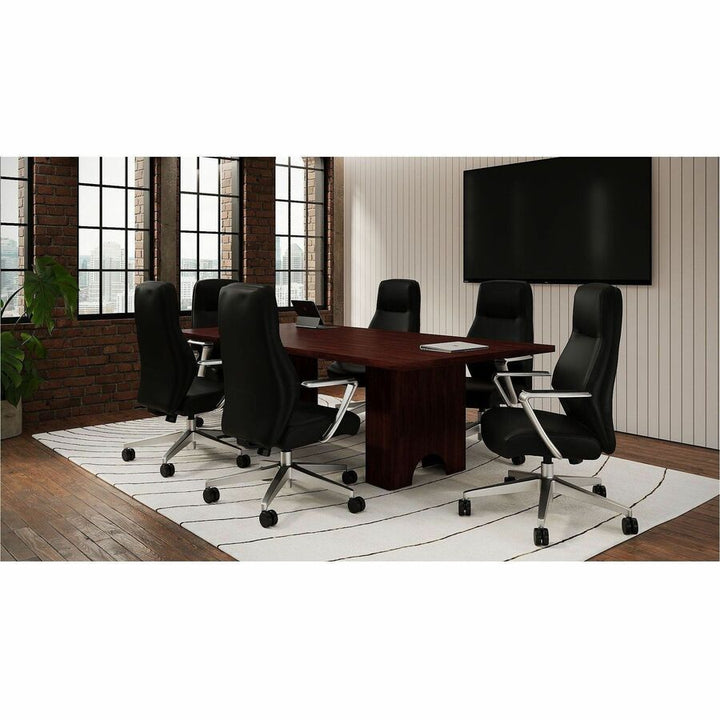 Image of Lorell 63305 Fuerte Executive/Conference High-Back Chair with Polished Aluminum Arms, High Back, Black, Poly, Polyurethane, Armrest, 1 Each