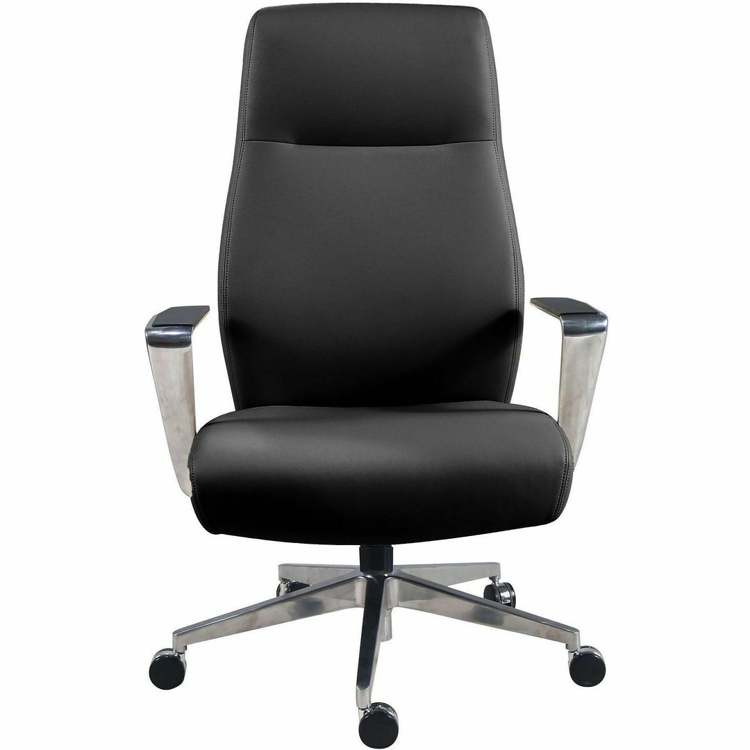 Image of Lorell 63305 Fuerte Executive/Conference High-Back Chair with Polished Aluminum Arms, High Back, Black, Poly, Polyurethane, Armrest, 1 Each