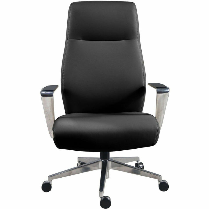 Image of Lorell 63305 Fuerte Executive/Conference High-Back Chair with Polished Aluminum Arms, High Back, Black, Poly, Polyurethane, Armrest, 1 Each