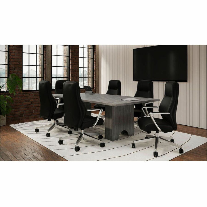 Image of Lorell 63305 Fuerte Executive/Conference High-Back Chair with Polished Aluminum Arms, High Back, Black, Poly, Polyurethane, Armrest, 1 Each