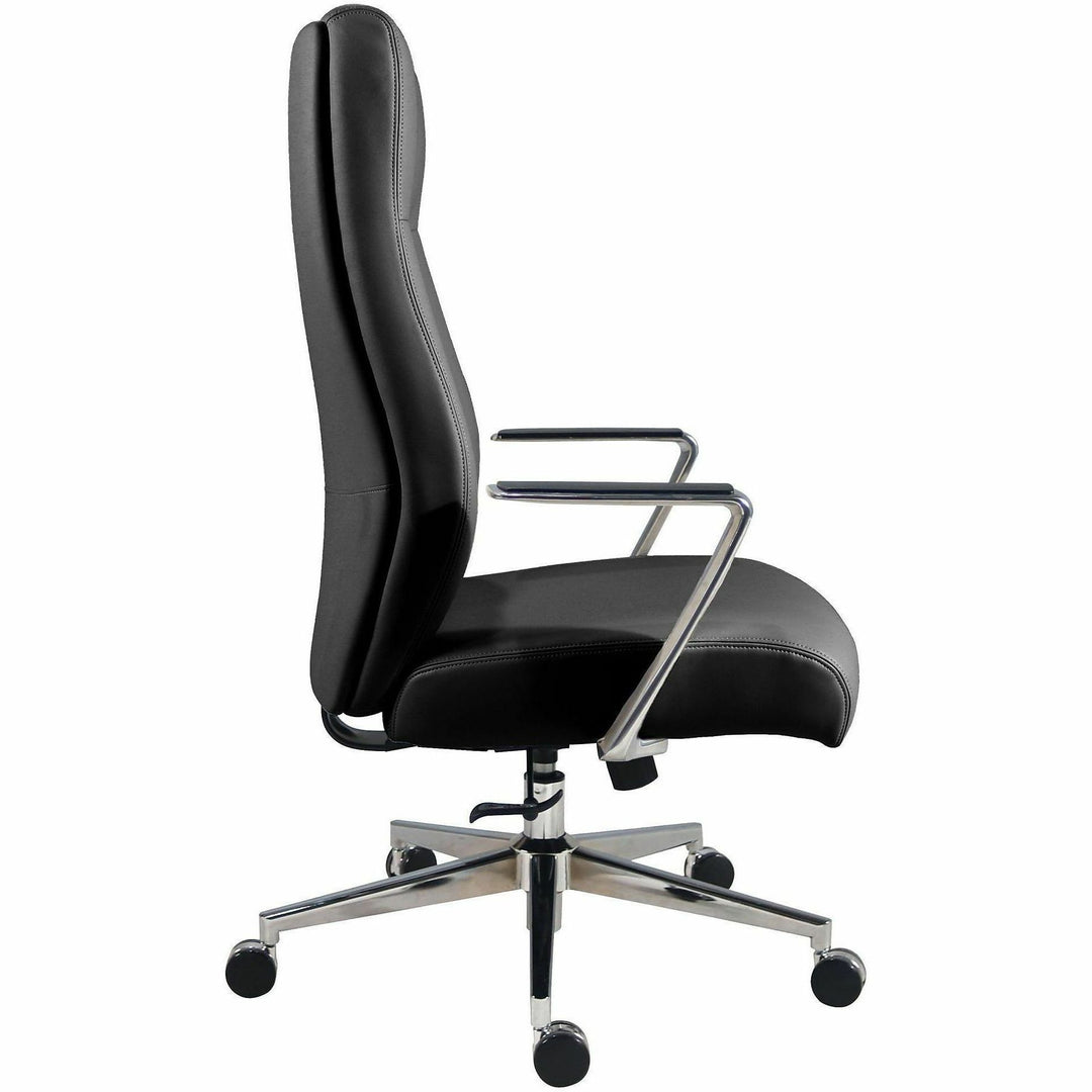 Image of Lorell 63305 Fuerte Executive/Conference High-Back Chair with Polished Aluminum Arms, High Back, Black, Poly, Polyurethane, Armrest, 1 Each