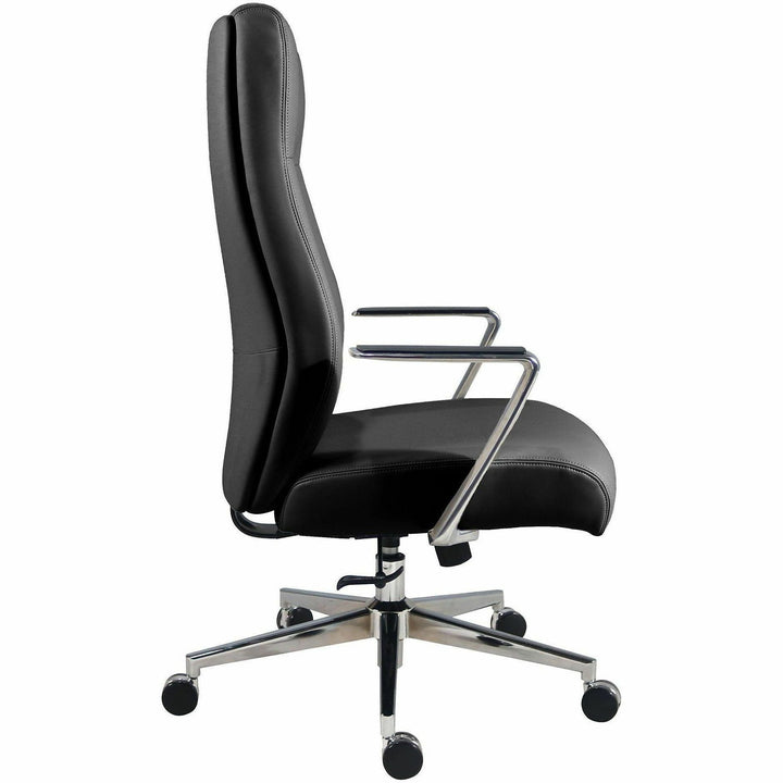 Image of Lorell 63305 Fuerte Executive/Conference High-Back Chair with Polished Aluminum Arms, High Back, Black, Poly, Polyurethane, Armrest, 1 Each