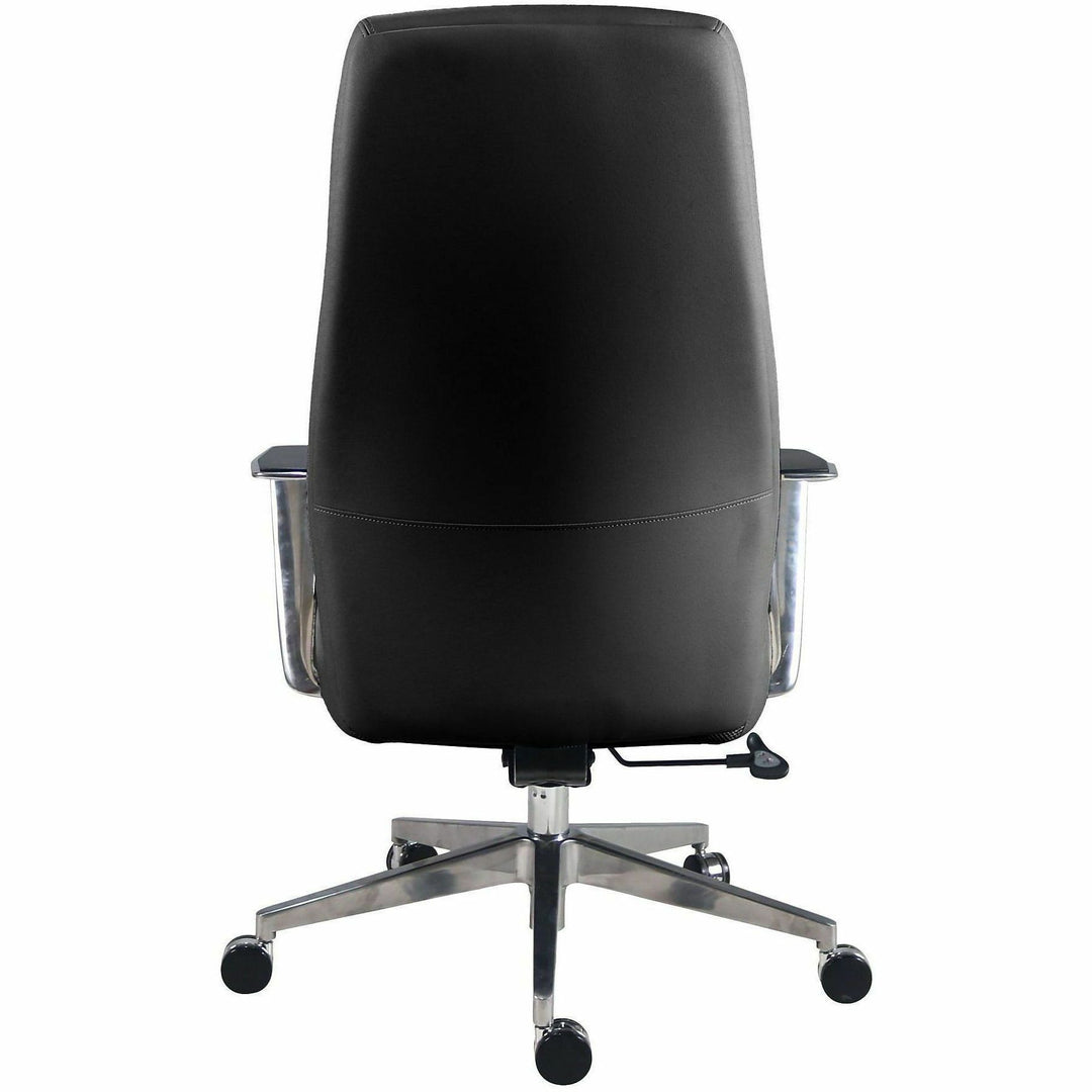 Image of Lorell 63305 Fuerte Executive/Conference High-Back Chair with Polished Aluminum Arms, High Back, Black, Poly, Polyurethane, Armrest, 1 Each