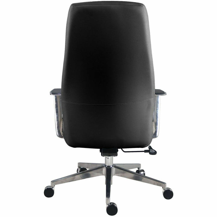 Image of Lorell 63305 Fuerte Executive/Conference High-Back Chair with Polished Aluminum Arms, High Back, Black, Poly, Polyurethane, Armrest, 1 Each