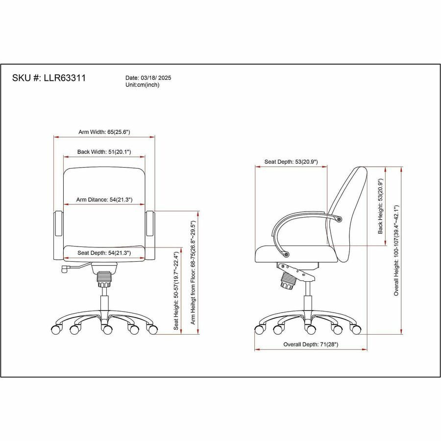 Image of Lorell 63311 Pike Mid-Back Executive Chair, Mid Back, Black, Polyurethane, Armrest, 1 Each