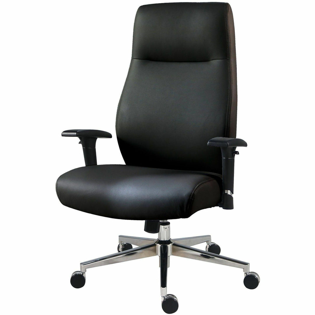 Image of Lorell 63300 Fuerte Executive High-Back Chair with Adjustable Arms, High Back, Black, Poly, Polyurethane, Armrest, 1 Each