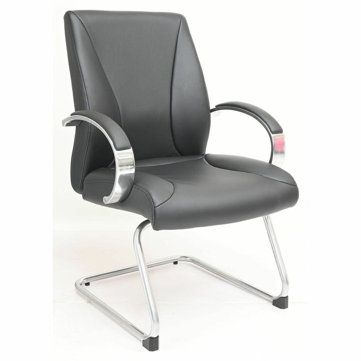 Image of Lorell 63312 Pike Executive Guest Chair, Low Back, Cantilever Base, Black, Polyurethane, Armrest, 1 Each