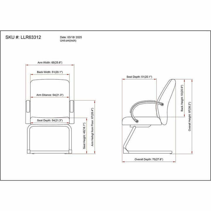 Image of Lorell 63312 Pike Executive Guest Chair, Low Back, Cantilever Base, Black, Polyurethane, Armrest, 1 Each