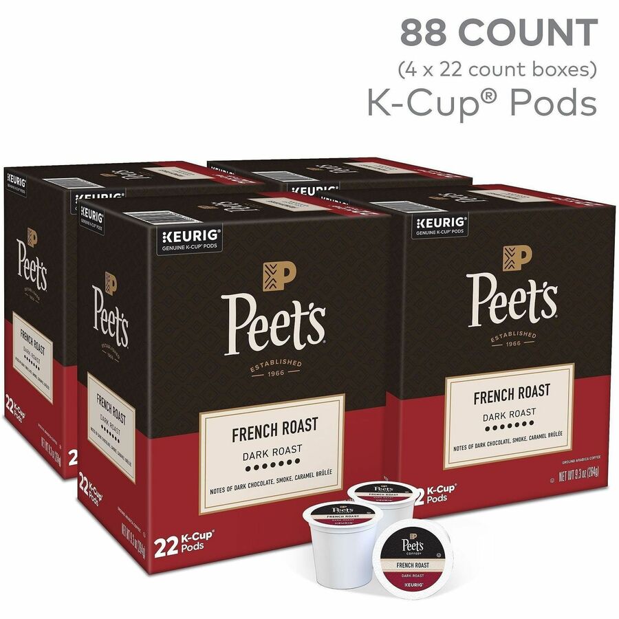 Image of Peet's 2405CT French Roast Coffee, Compatible with Keurig Brewer, Dark, 22 K-Cup, K-Cup, French Roast, 4 / Carton
