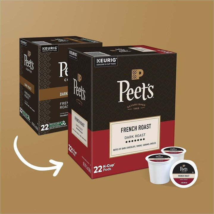 Image of Peet's 2405CT French Roast Coffee, Compatible with Keurig Brewer, Dark, 22 K-Cup, K-Cup, French Roast, 4 / Carton