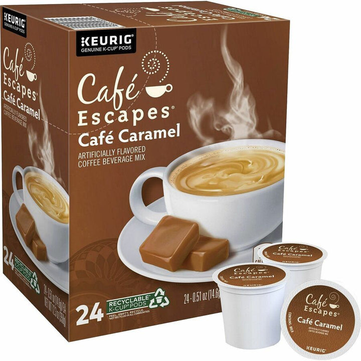 Image of Cafè Escapes® 6813CT Cafe Caramel Coffee, Compatible with Keurig K-Cup Brewer, 24 K-Cup, K-Cup, Caramel, 4 / Carton
