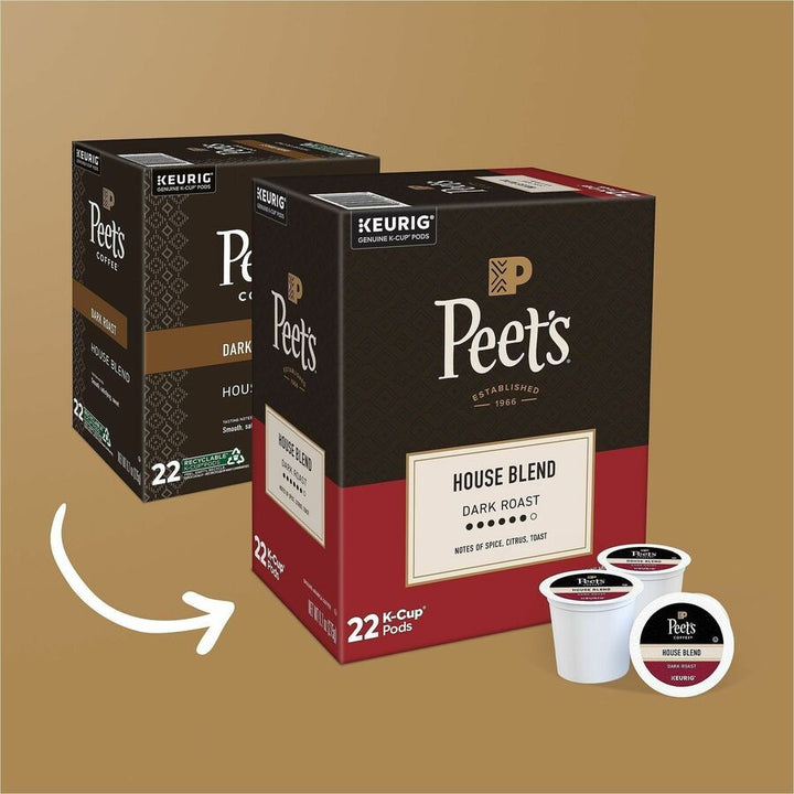 Image of Peet's 2410CT House Blend Coffee, Compatible with Keurig Brewer, Dark, 22 K-Cup, K-Cup, House Blend, 4 / Carton