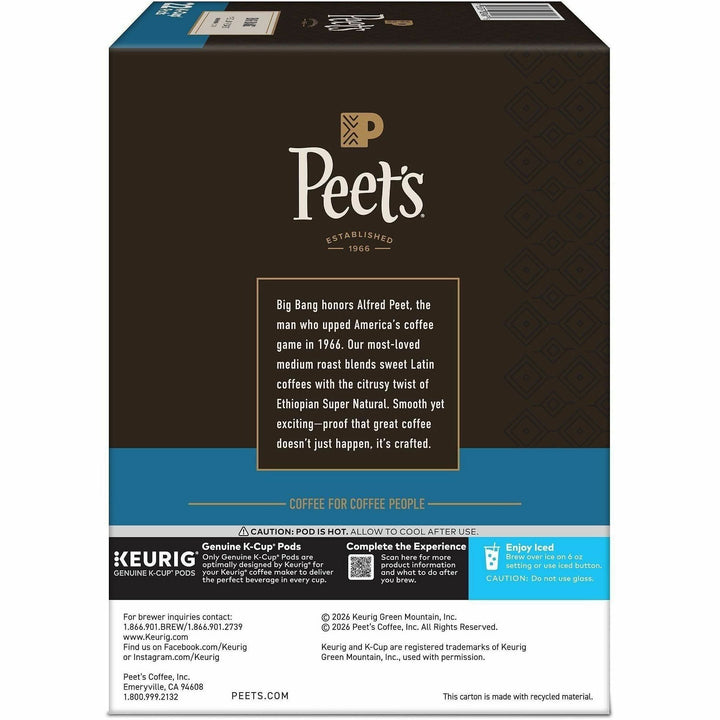 Image of Peet's 2407CT Big Bang Coffee, Compatible with Keurig Brewer, Medium, 22 K-Cup, K-Cup, Big Bang, 4 / Carton