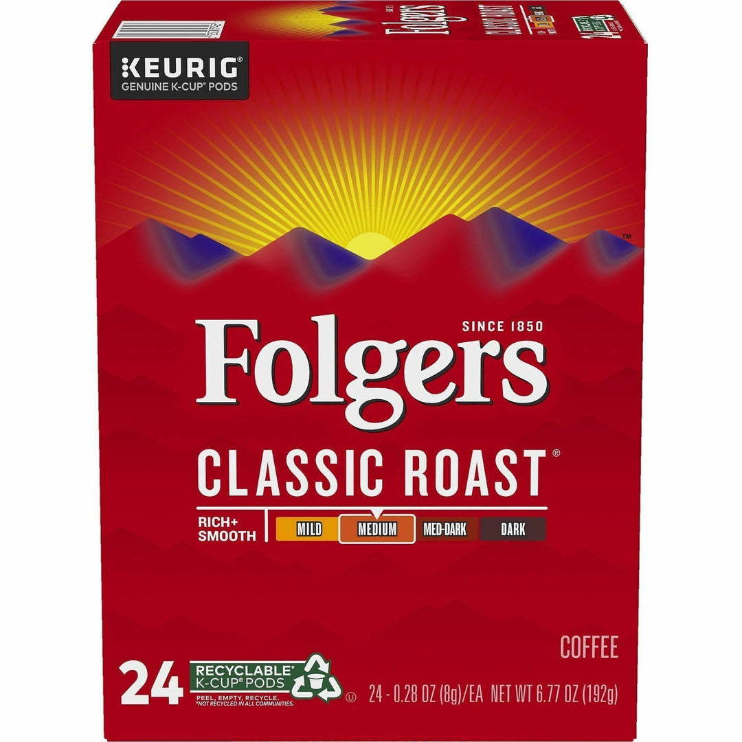 Image of Folger 7456CT Classic Roast Coffee, Compatible with Keurig K-Cup Brewer, American, Medium, 24 K-Cup, K-Cup, Classic Roast, 4 / Carton