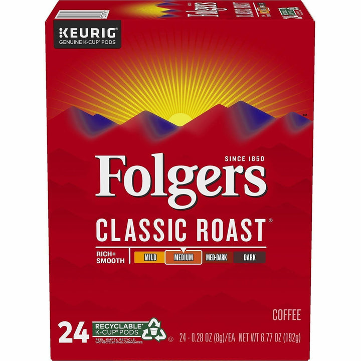 Image of Folger 7456CT Classic Roast Coffee, Compatible with Keurig K-Cup Brewer, American, Medium, 24 K-Cup, K-Cup, Classic Roast, 4 / Carton
