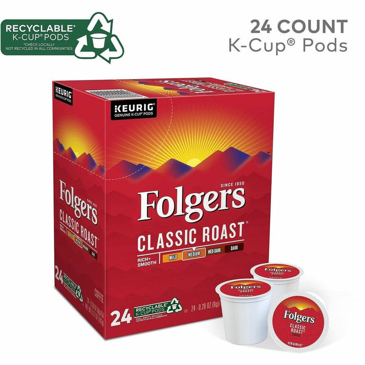 Image of Folger 7456CT Classic Roast Coffee, Compatible with Keurig K-Cup Brewer, American, Medium, 24 K-Cup, K-Cup, Classic Roast, 4 / Carton