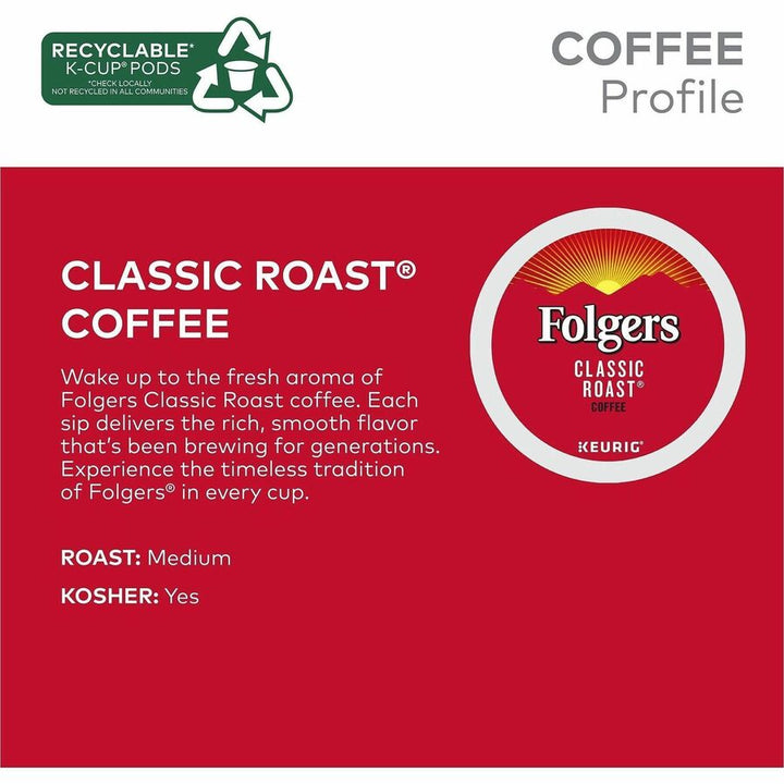 Image of Folger 7456CT Classic Roast Coffee, Compatible with Keurig K-Cup Brewer, American, Medium, 24 K-Cup, K-Cup, Classic Roast, 4 / Carton