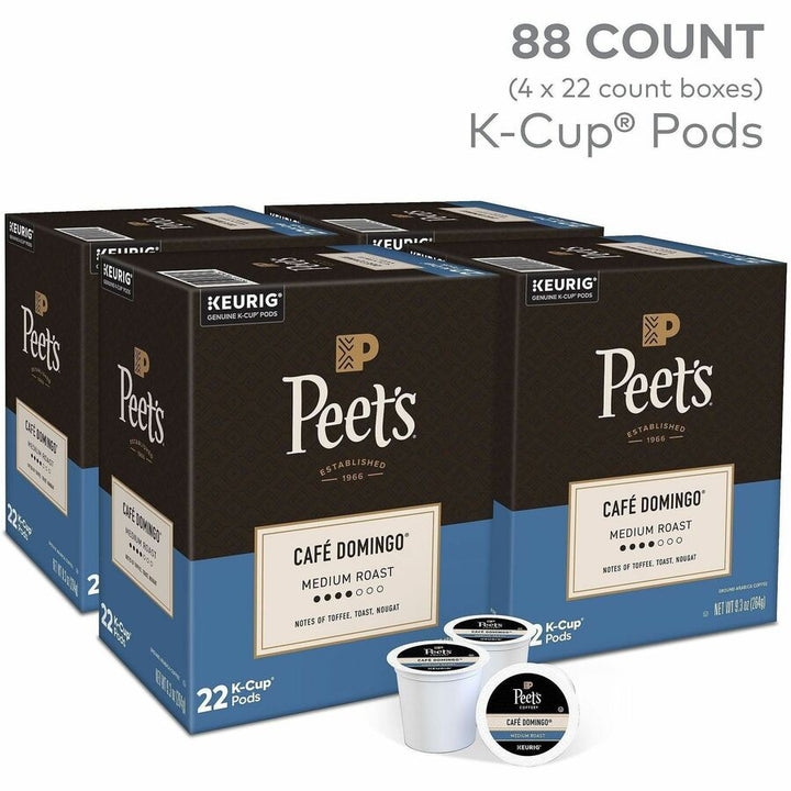 Image of Peet's 2404CT Cafe Domingo Coffee, Compatible with Keurig Brewer, Medium, 22 K-Cup, K-Cup, Cafe Domingo, 4 / Carton