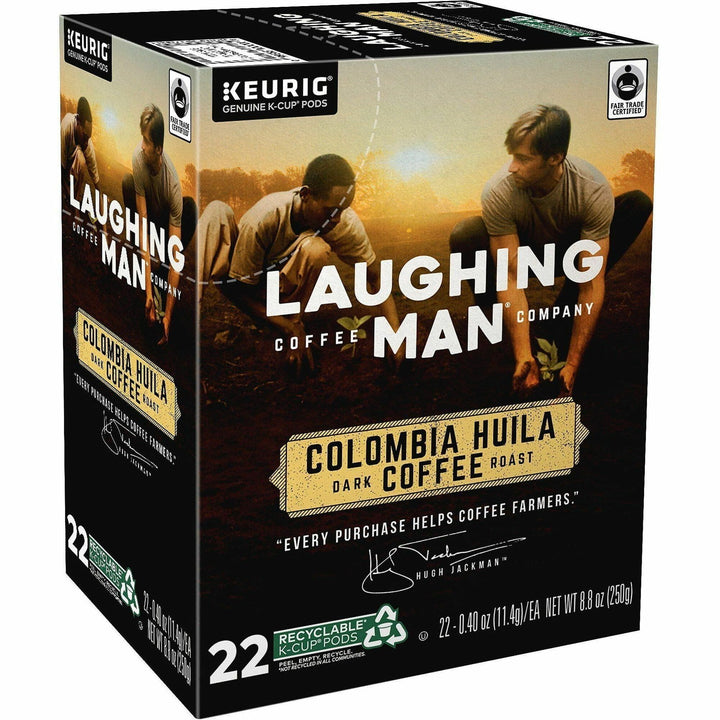 Image of LAUGHING MAN 8337CT Colombia Huila Coffee, Compatible with Keurig K-Cup Brewer, Dark, 22 K-Cup, K-Cup, Colombia Huila, Kosher, 4 / Carton