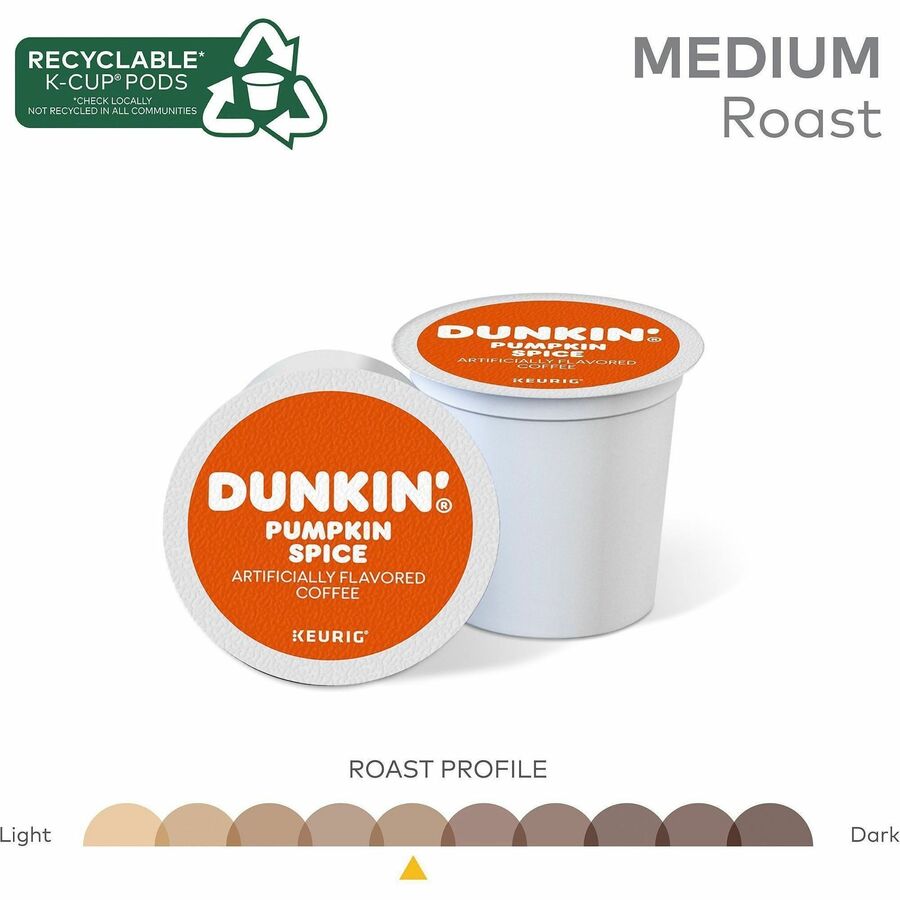 Image of Dunkin' Donuts® 7596CT Pumpkin Spice Coffee, Compatible with Keurig K-Cup Brewer, Medium, 22 K-Cup, K-Cup, Pumpkin Spice, 4 / Carton