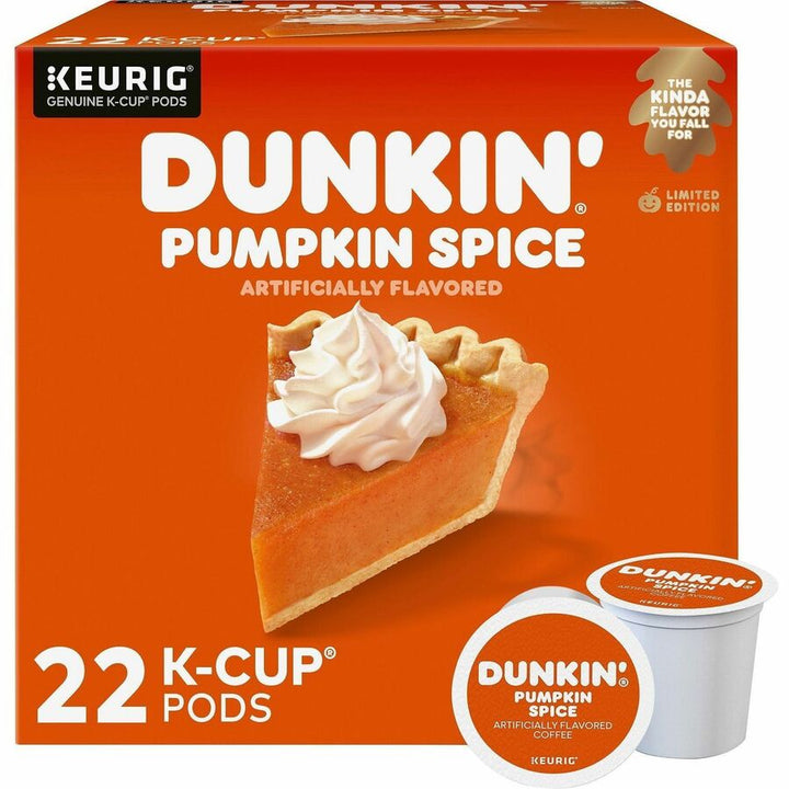 Image of Dunkin' Donuts® 7596CT Pumpkin Spice Coffee, Compatible with Keurig K-Cup Brewer, Medium, 22 K-Cup, K-Cup, Pumpkin Spice, 4 / Carton