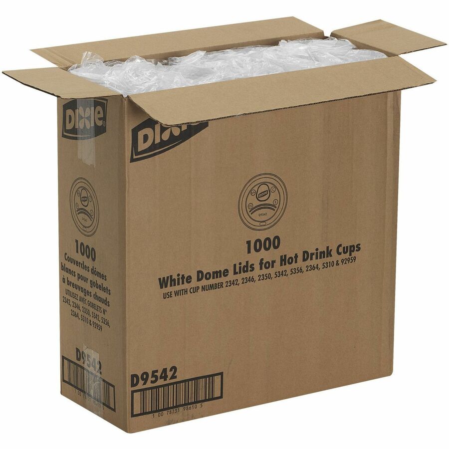 Image of Dixie D9542CT Hot Cup Lid, Dome, Plastic, White, 100 Lids/Pack, 10 / Carton