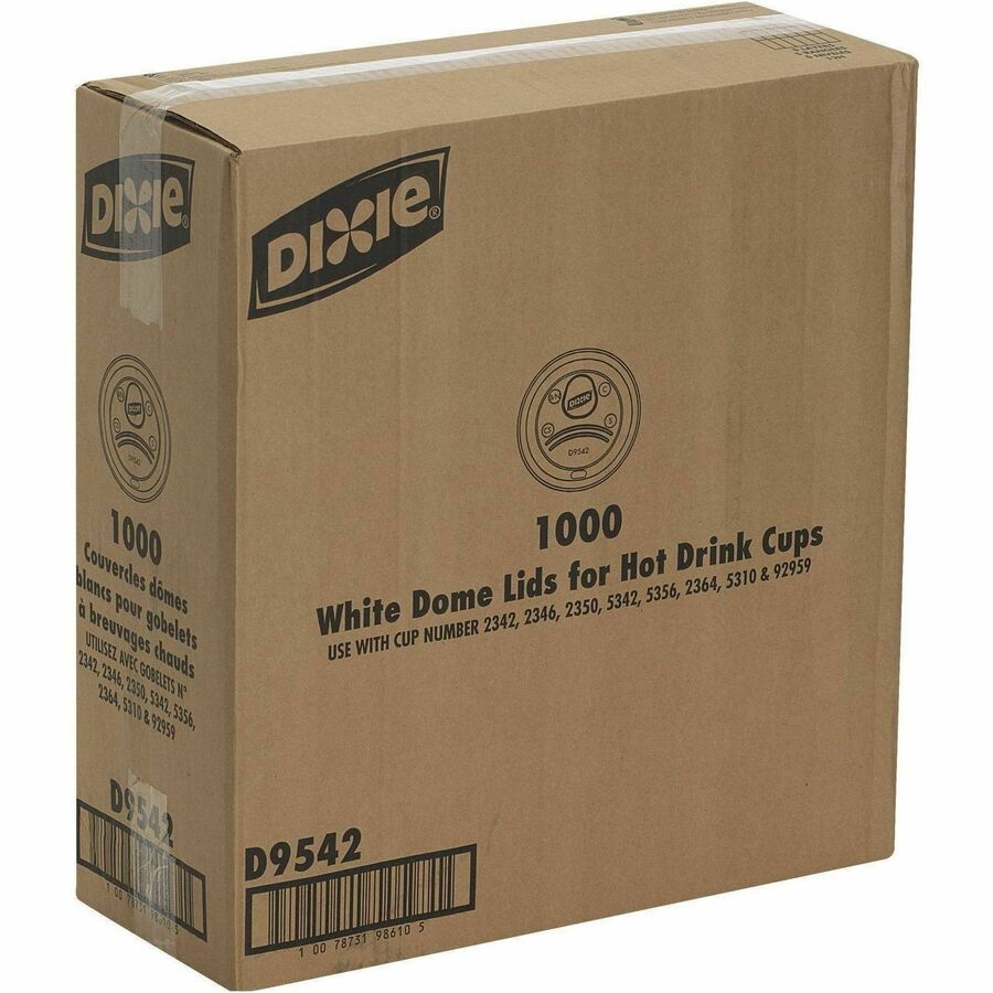 Image of Dixie D9542CT Hot Cup Lid, Dome, Plastic, White, 100 Lids/Pack, 10 / Carton