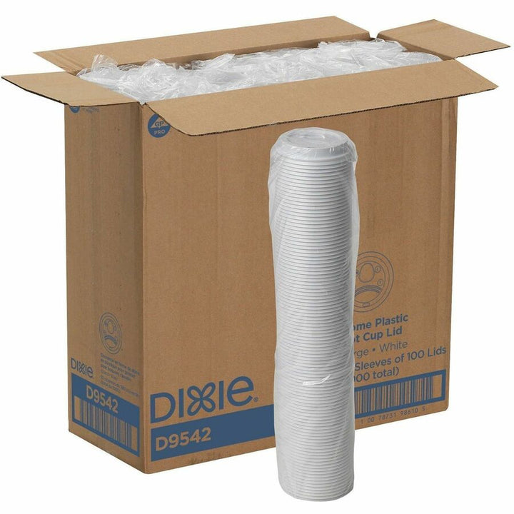 Image of Dixie D9542CT Hot Cup Lid, Dome, Plastic, White, 100 Lids/Pack, 10 / Carton