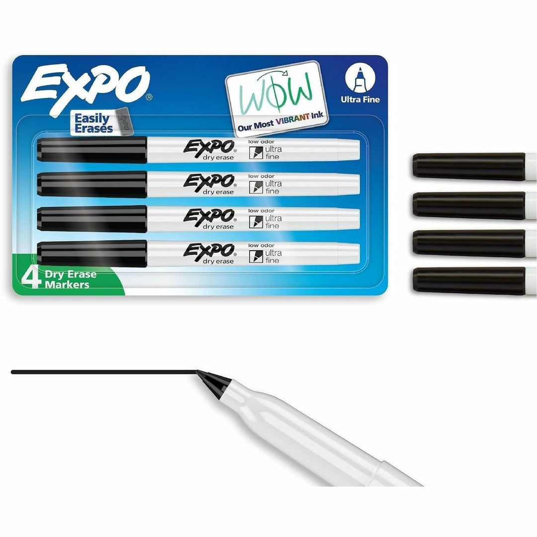 Image of Expo 2211260 Dry Erase Markers, Black Ink, Writing, Calendar, Classroom, Office, Home, 4 / Pack