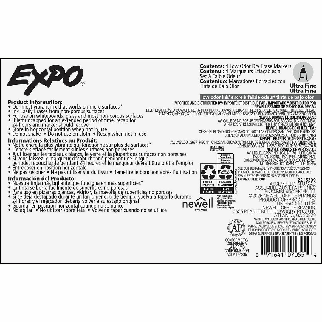 Image of Expo 2211260 Dry Erase Markers, Black Ink, Writing, Calendar, Classroom, Office, Home, 4 / Pack