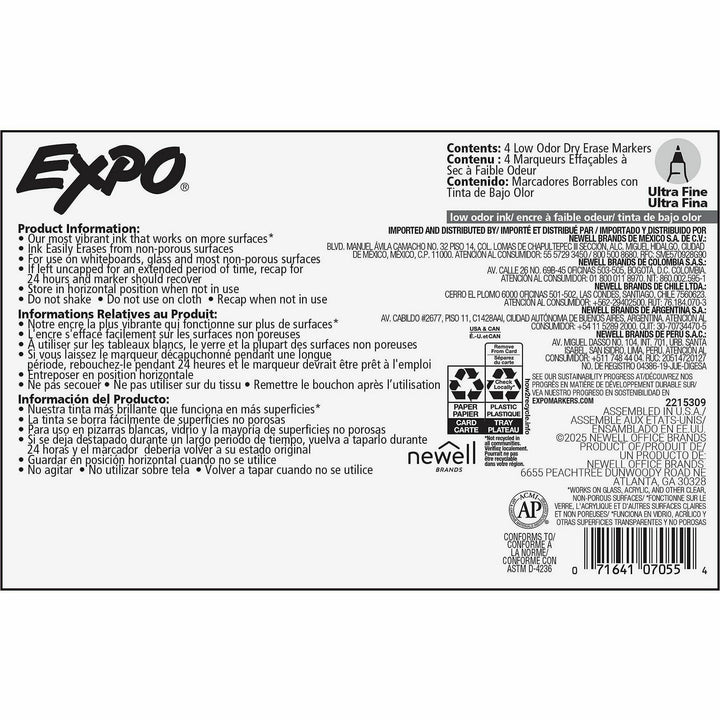 Image of Expo 2211260 Dry Erase Markers, Black Ink, Writing, Calendar, Classroom, Office, Home, 4 / Pack