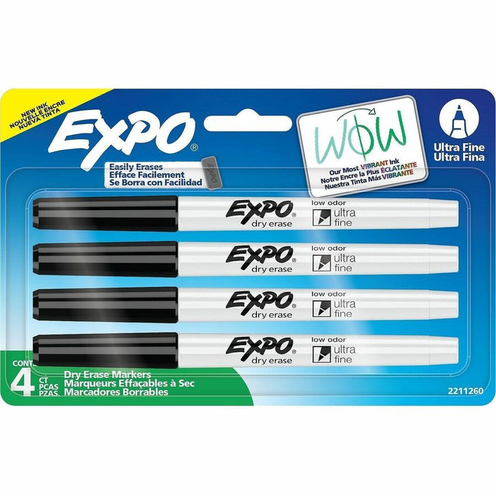Image of Expo 2211260 Dry Erase Markers, Black Ink, Writing, Calendar, Classroom, Office, Home, 4 / Pack