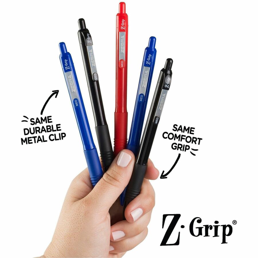 Image of Zebra Pen 20610 Z-Grip Recycled Retractable Ballpoint Pens, 1 mm, Medium Pen Point, Retractable, Black Ink, School, Home, Journaling, 1 Dozen