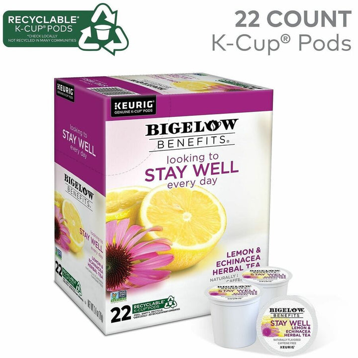 Image of Bigelow® 2025CT Lemon & Echinacea Herbal Tea, 22 K-Cup, Caffeine-free, 4 / Carton