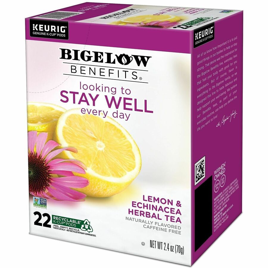 Image of Bigelow® 2025CT Lemon & Echinacea Herbal Tea, 22 K-Cup, Caffeine-free, 4 / Carton