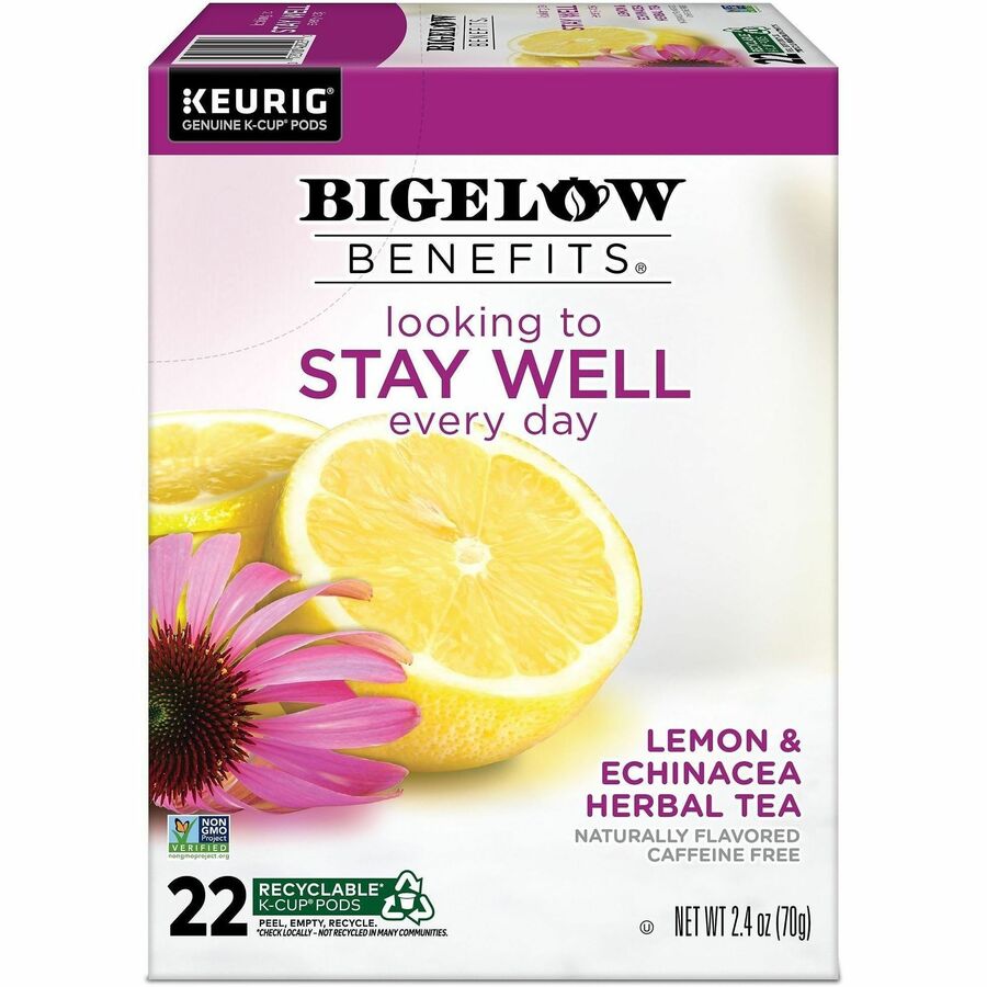 Image of Bigelow® 2025CT Lemon & Echinacea Herbal Tea, 22 K-Cup, Caffeine-free, 4 / Carton